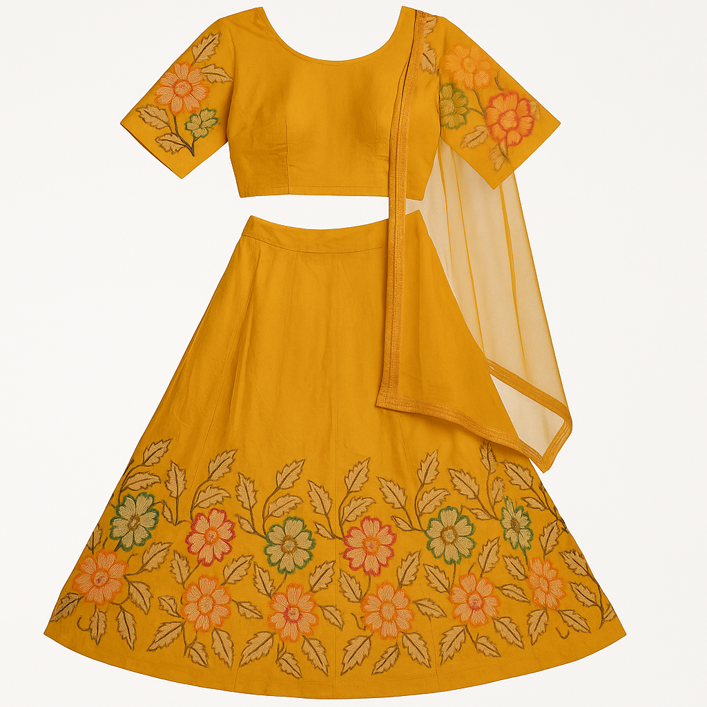 MUSTARD YELLOW EMBROIDERED LEHENGA SET