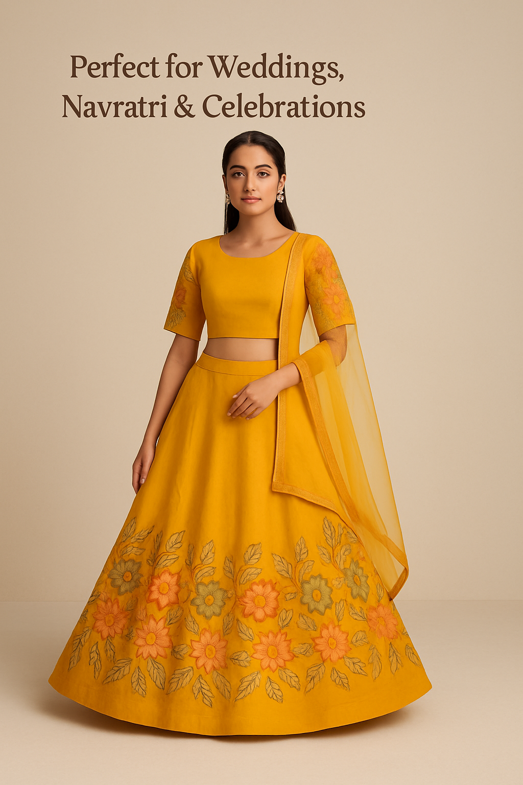 MUSTARD YELLOW EMBROIDERED LEHENGA SET