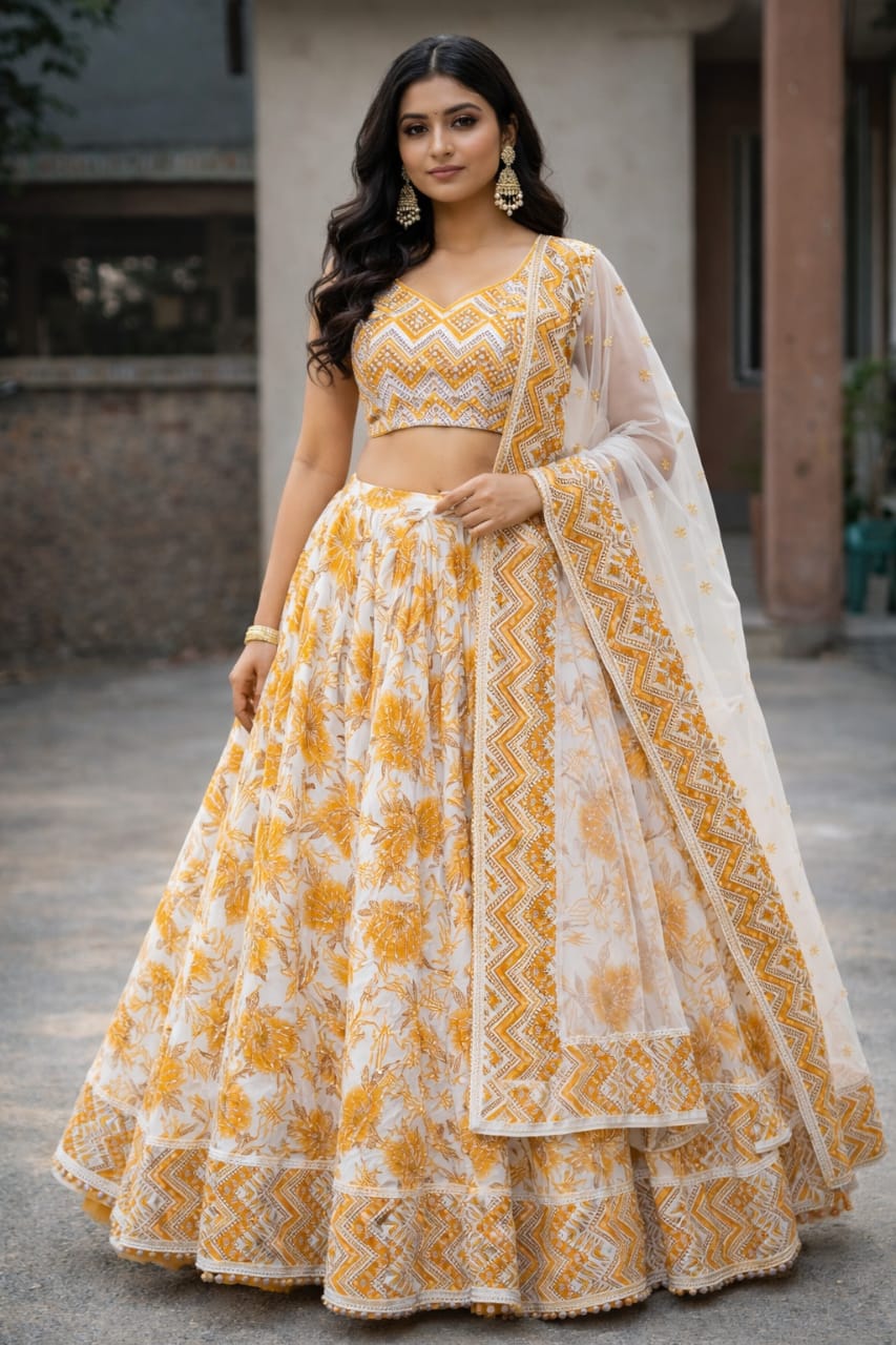 Sunlit Bloom Printed Lehenga Choli Set ✨