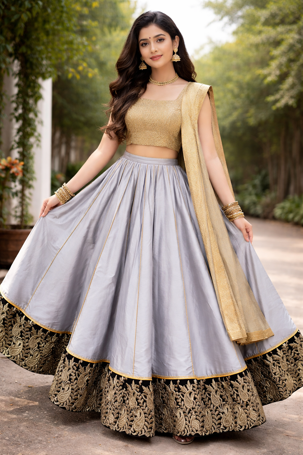 Silver Mist & Gold Grace Lehenga Choli Set