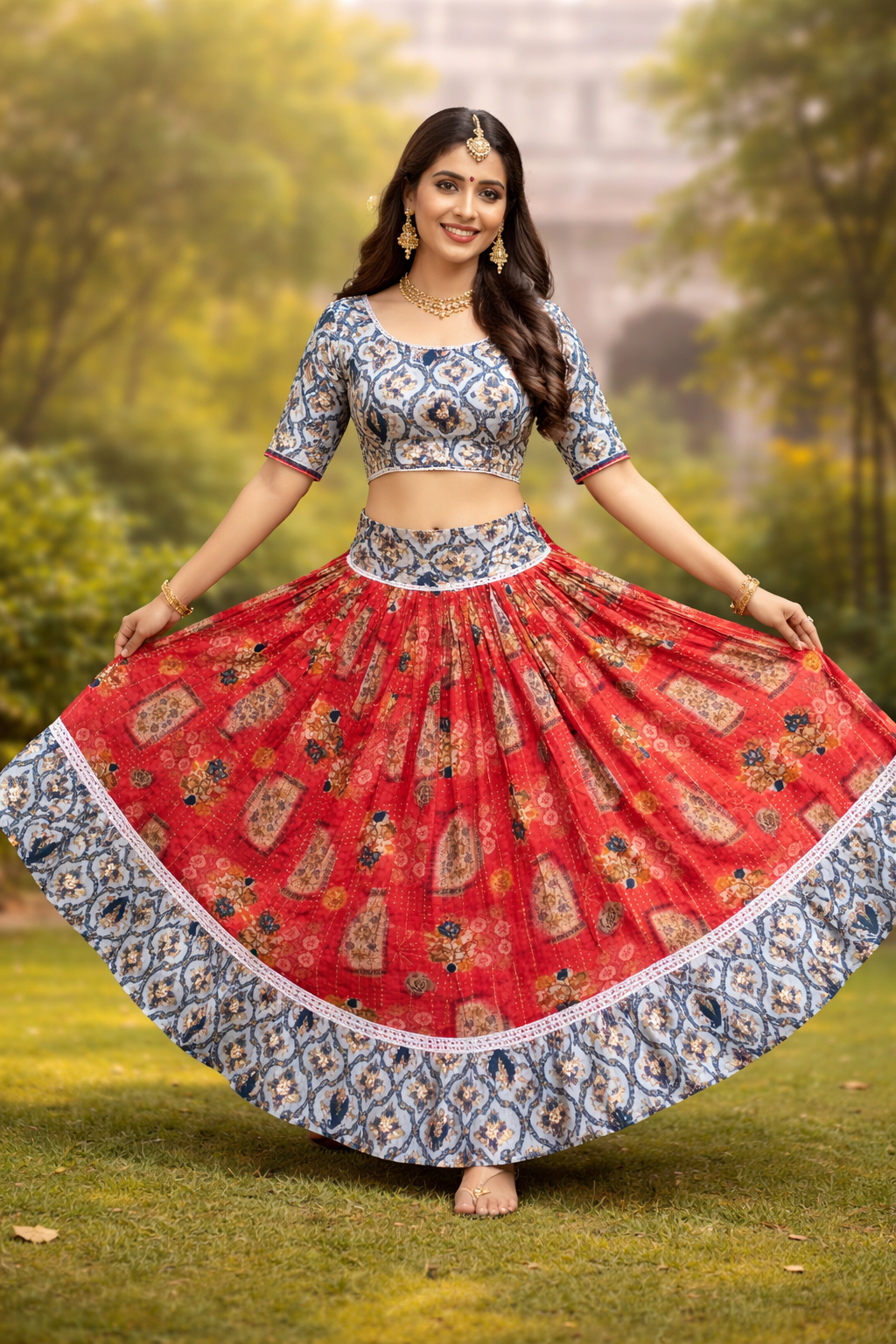 Red Printed Gopi Dress 
